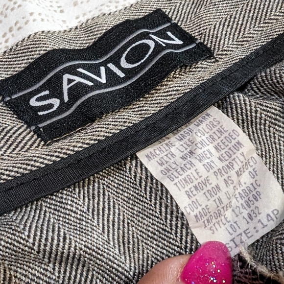 Savion 14P vintage‎ herringbone taupe pleated tapered leg slacks - Picture 3 of 7
